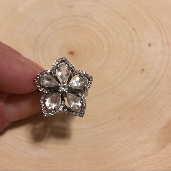 Sterling Silver Aquamarine flower ring 5 - Picture 3 of 7